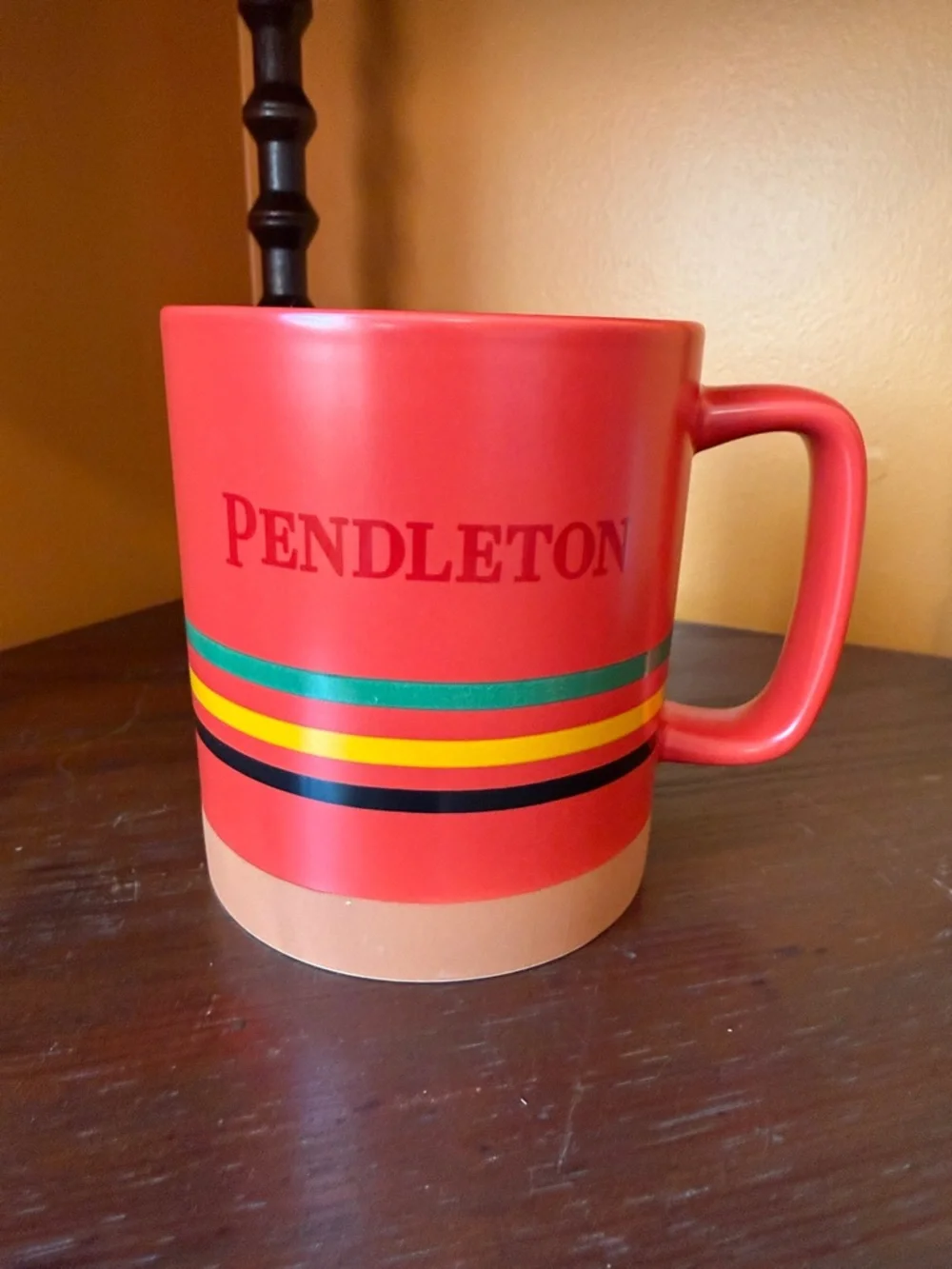 Pendleton Red Ceramic Mug with Multicolor Stripes - Picture 2 of 4